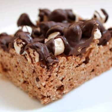 A single Nutella rice Krispie is sitting on a white plate.