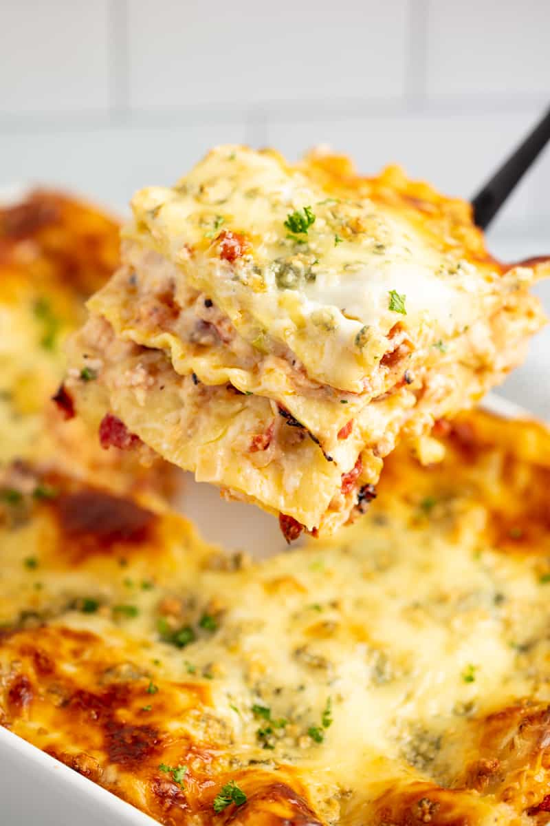 Buffalo Chicken Lasagna takes all the flavors you love from buffalo chicken wings and turn Buffalo Chicken Lasagna