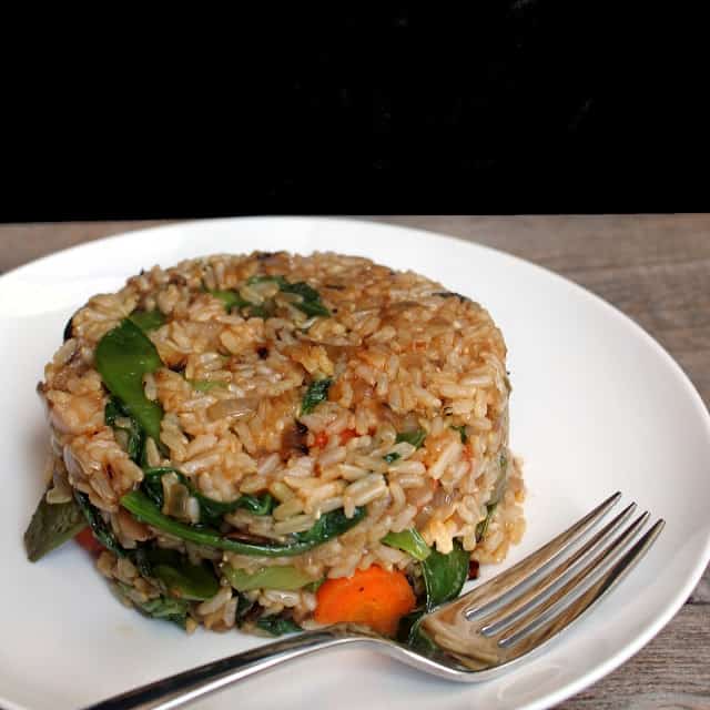 Healthy Fried Brown Rice served on a plate