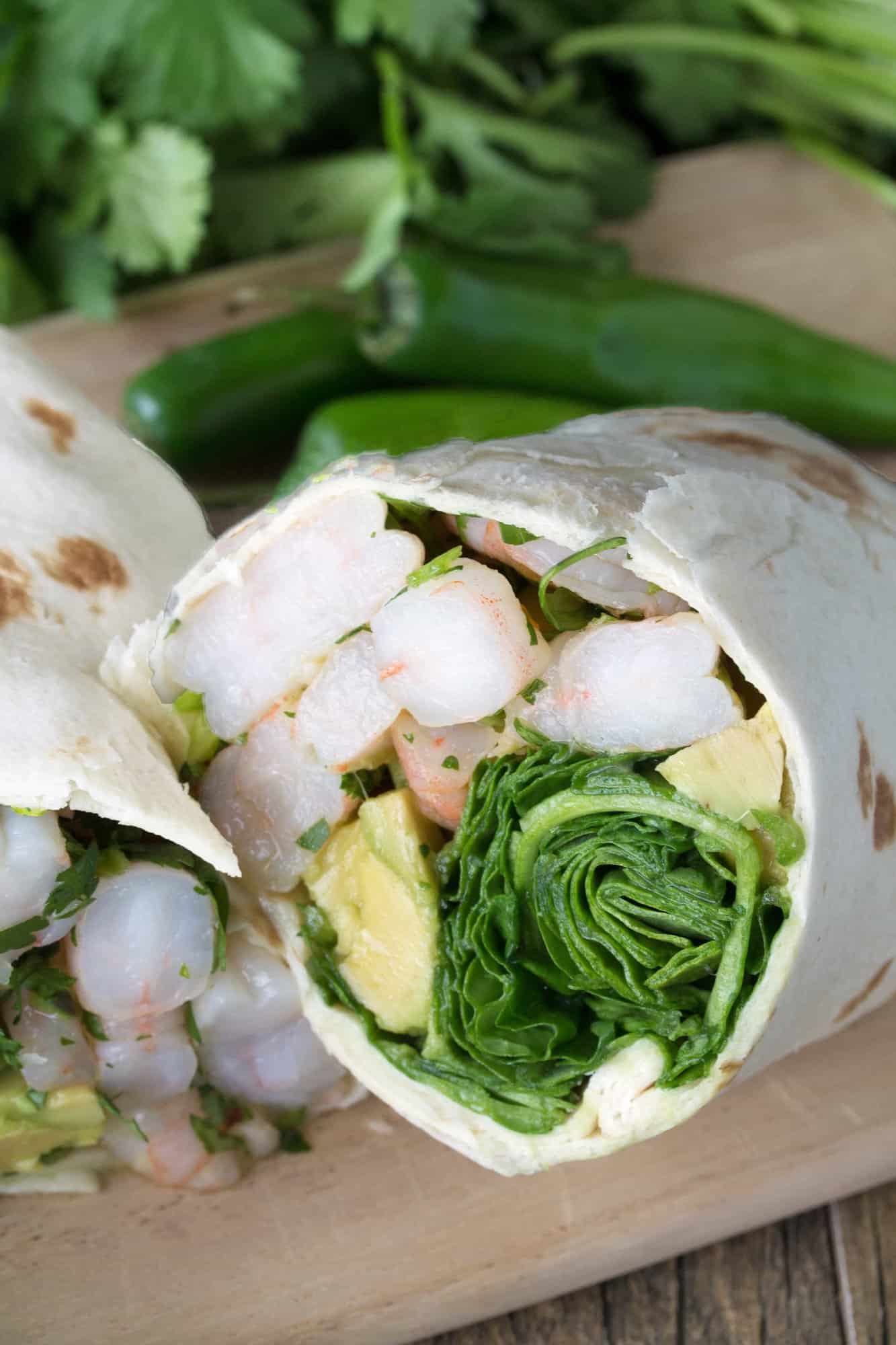 Lime Shrimp and Avocado Wraps are the perfect summer lunch or dinner Spicy Cilantro-Lime Shrimp and Avocado Wrap