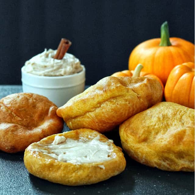 Fried Pumpkin Scones with Cinnamon Cream Cheese Butter
