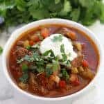  Hearty chunks of beef make up this amazing Slow Cooker Texas Beef Chili Slow Cooker Texas Beef Chili