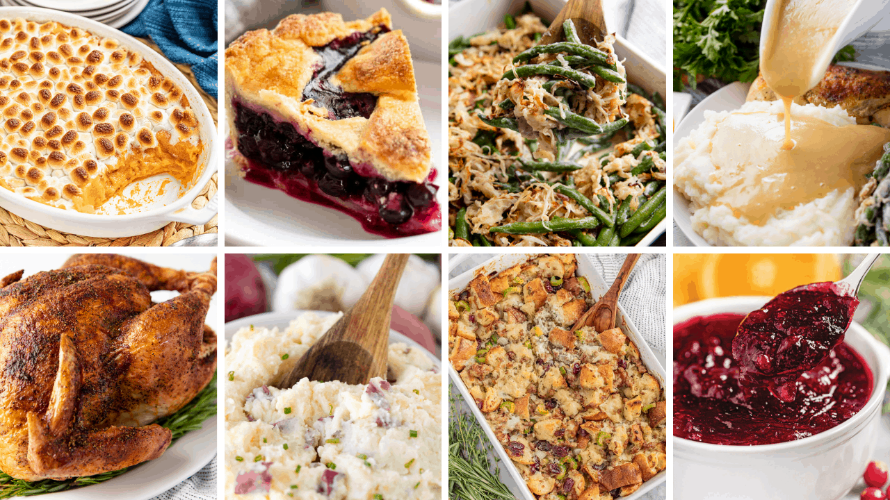 Collage of Thanksgiving menu items