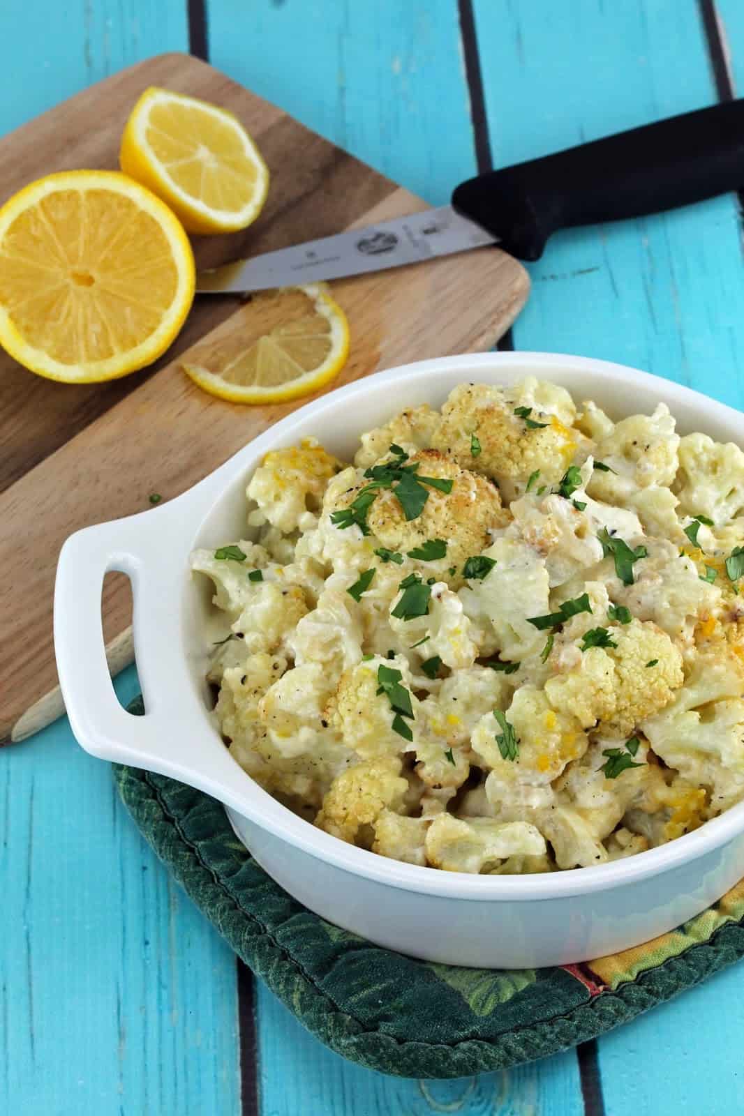 Creamy Oven-Roasted Cauliflower with Garlic and Lemon