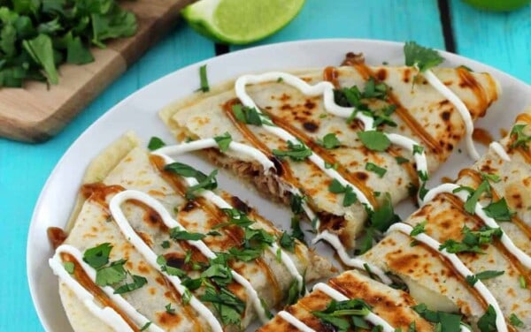 Kalua Pork Quesadilla on a white plate.