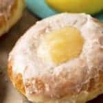 Close up of a Lemon Filled Doughnut.