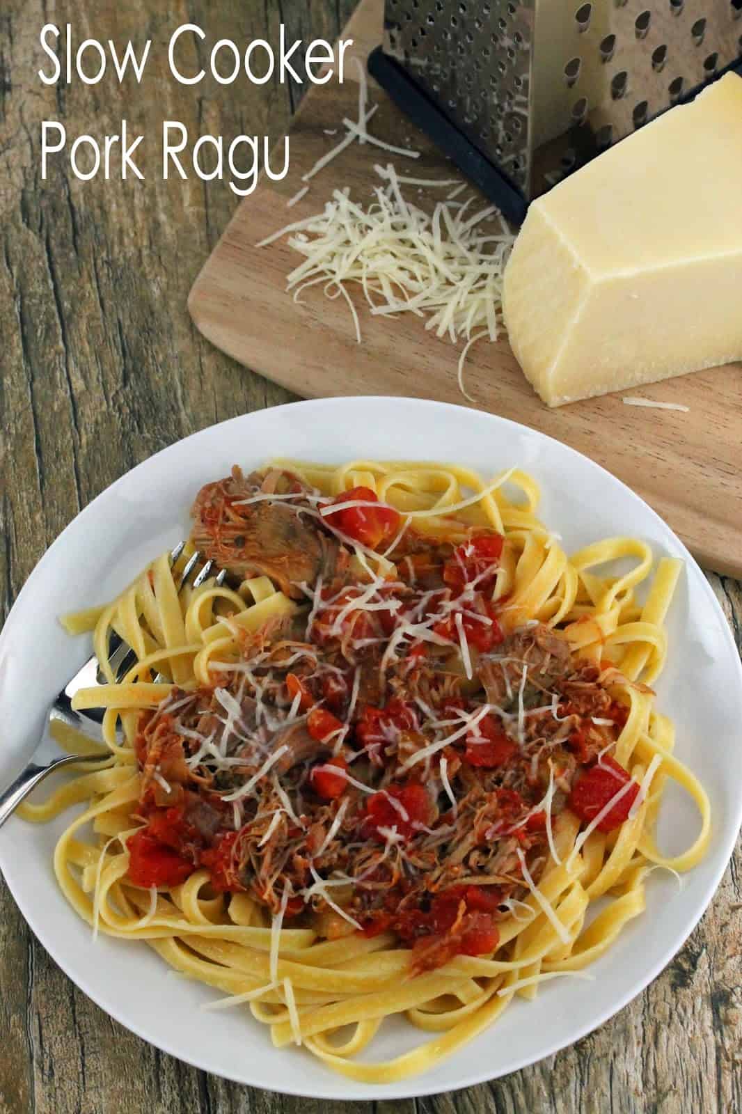 Slow Cooker Pork Ragu on a white plate.