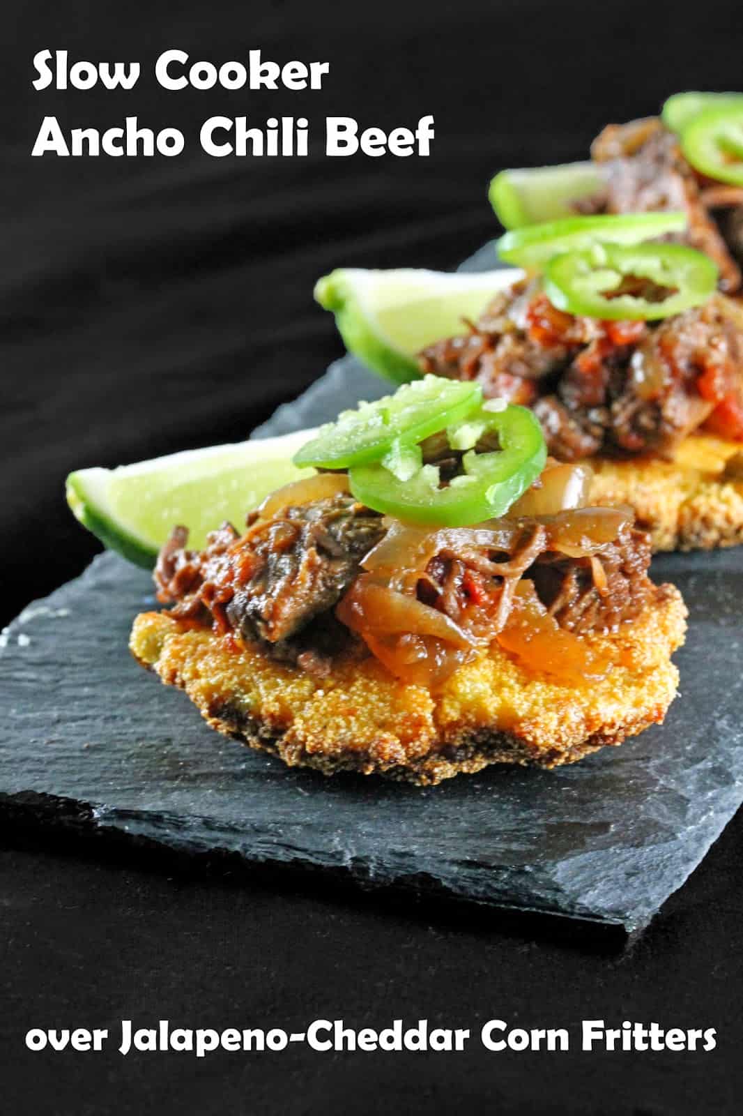 Slow Cooker Ancho Chili Shredded Beef over Corn Fritters com - 50