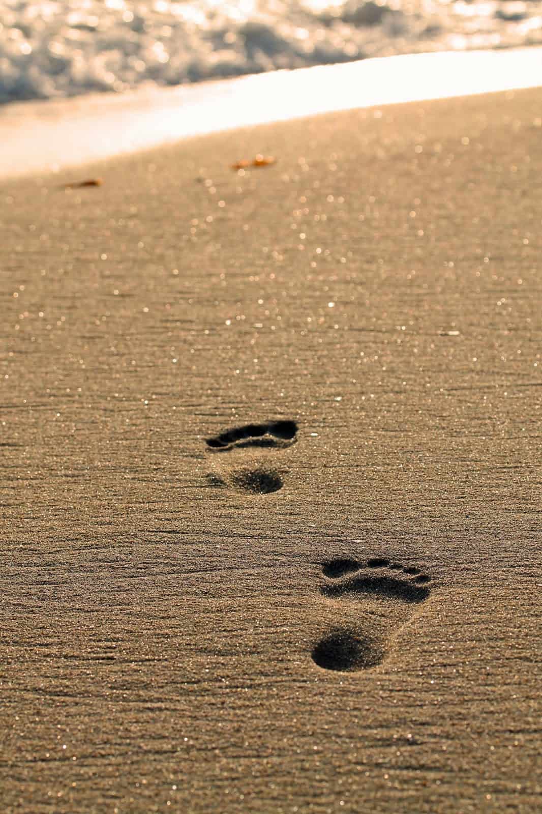 footprints in sand on a beach