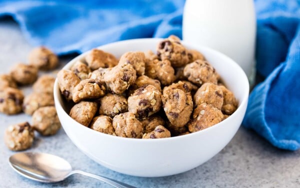 Homemade Cookie Cereal in a white bowl.