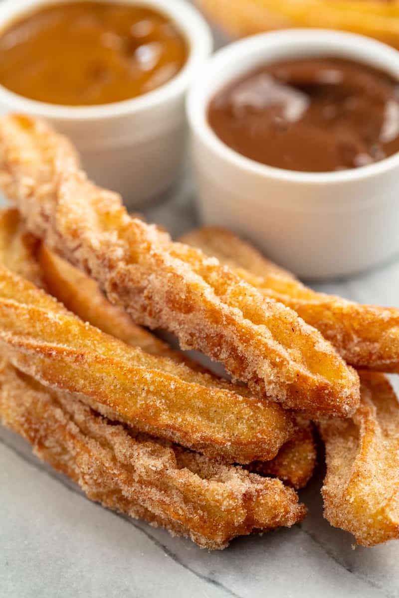 homemade churros with cinnamon sugar on top