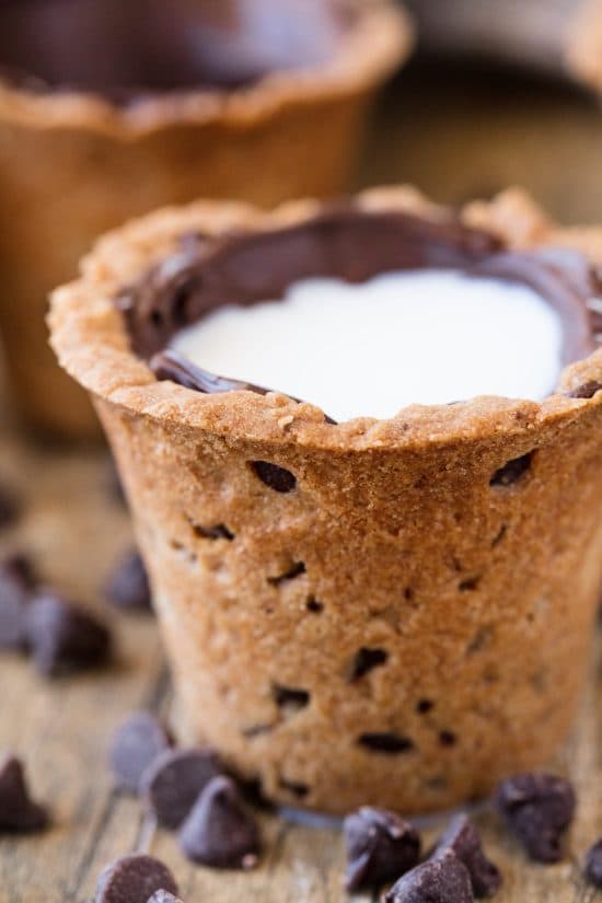 Drink your milk and cookies straight from a Chocolate Chip Cookie Shot glass! This fun dessert makes for a great party food. So much fun!