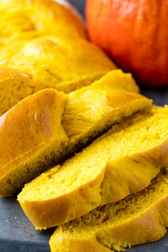 braided pumpkin bread sliced