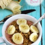 Chunky Strawberry Bowl: Granola with pureed strawberry and topped with sliced banana.
