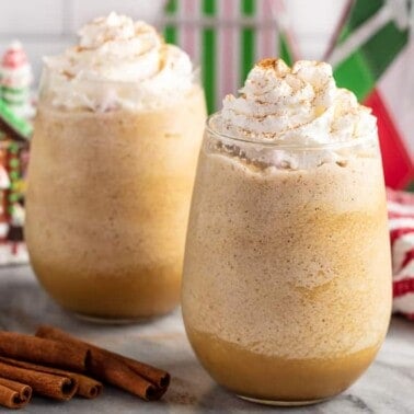Gingerbread Frappe in two glasses with red straws