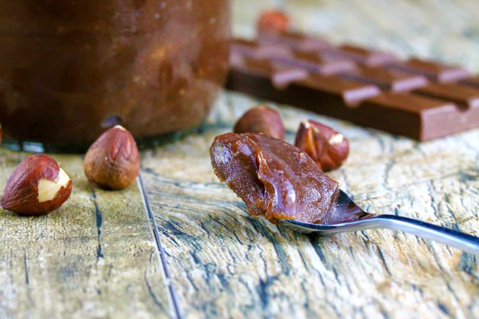 Homemade Nutella on a spoon