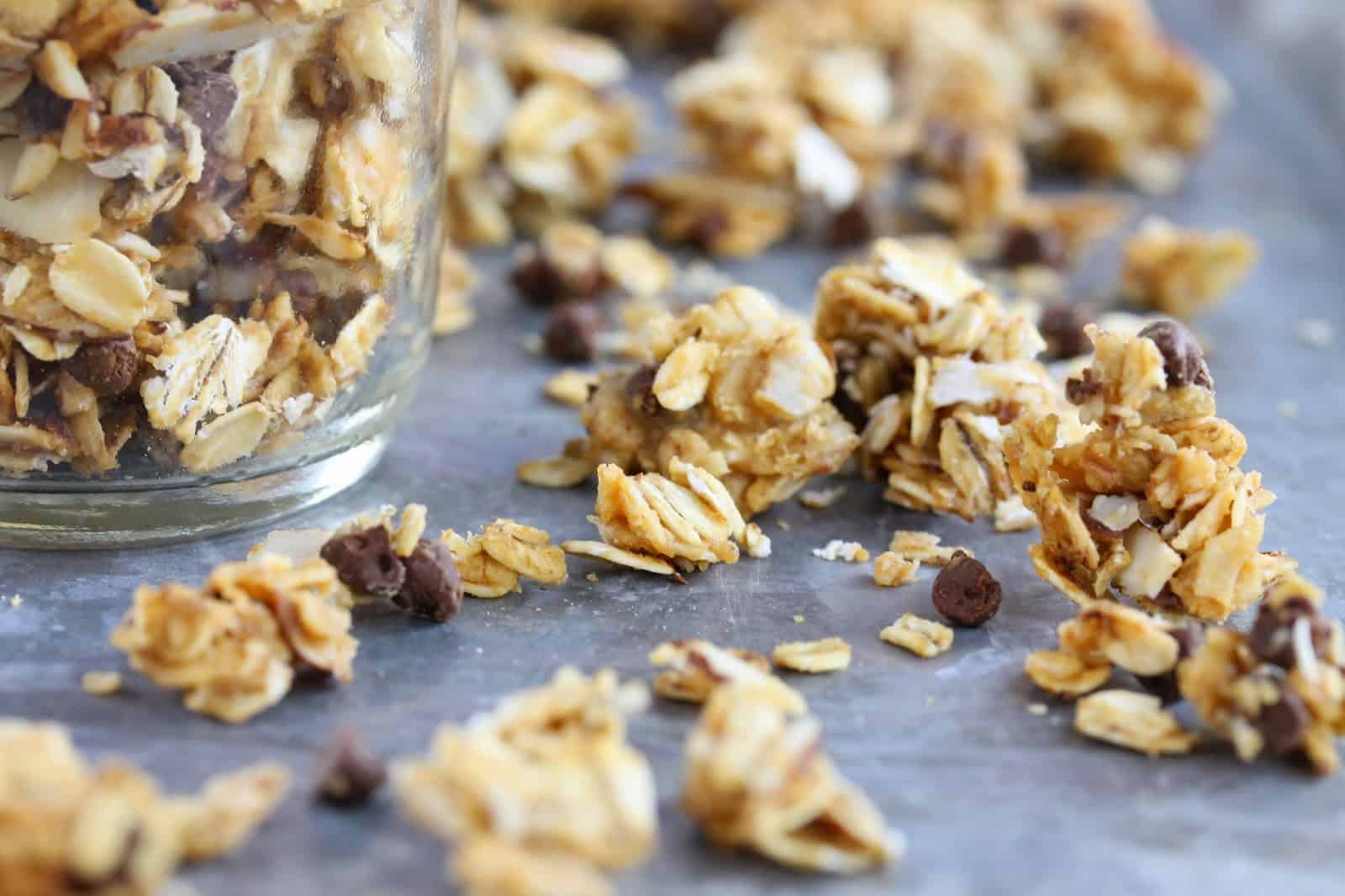 Honey Nut Granola on a countertop.