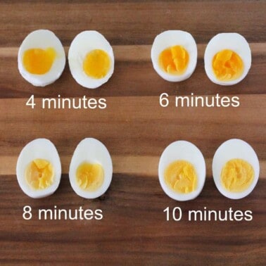 Bird's eye view of how long to boil eggs.