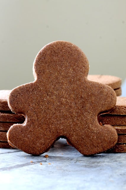 Nutella sugar cookie cut out to look like a gingerbread man 