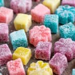 Close up of Homemade Gumdrops on a baking sheet.