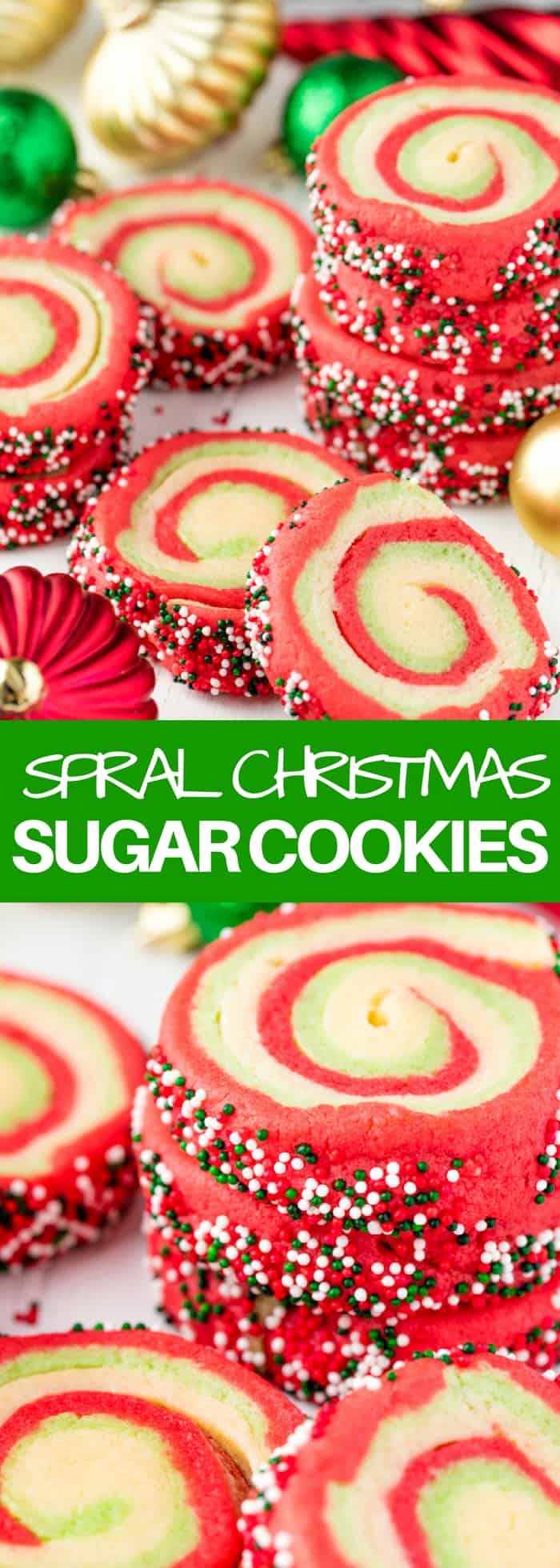 These Spiral Christmas Sugar Cookies are soft and chewy and full of festive colors!