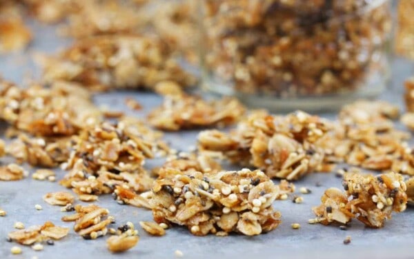 Coconut Quinoa Granola sitting out on the table.