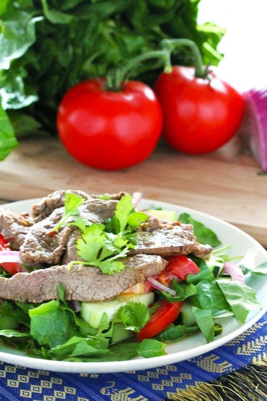 Thai Beef Salad on a white plate.