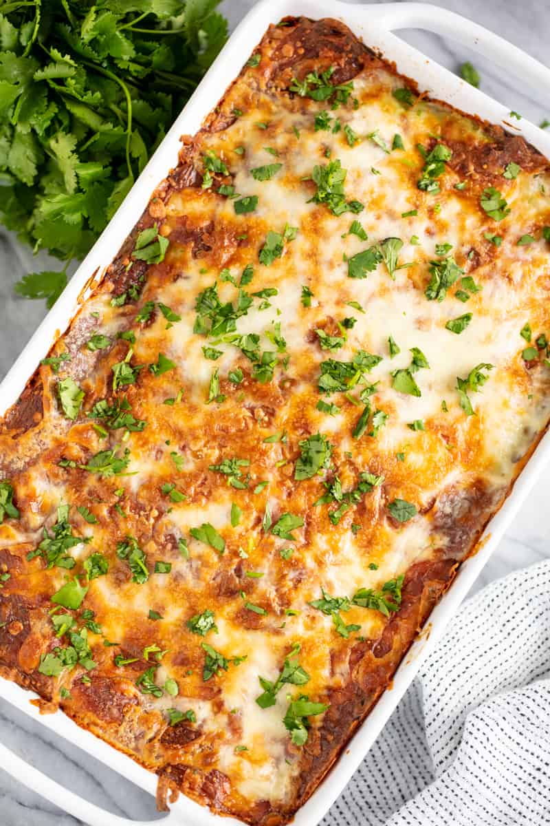 This Chicken Enchilada Casserole is made with an avocado cream sauce for an easy creamy ch Creamy Chicken Enchilada Casserole