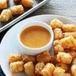 spiced tater tots with a wonderful gochujang cheese dipping sauce Korean Tots with Spicy Cheese Sauce