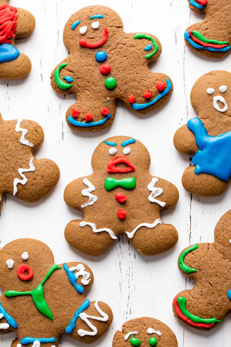 Decorated Gingerbread Cookies on a white countertop.