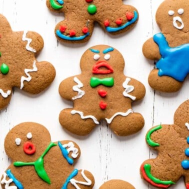 Decorated Gingerbread Cookies on a white countertop.