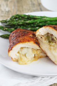 Cajun-spiced chicken breasts stuffed with bell peppers, mushrooms, and onions and zesty pepperjack cheese.