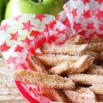 Apple "fries" sprinkled with sugar and served in a basket