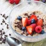 Oatmeal made with chocolate milk and topped with fresh berries Berry Chocolate Oatmeal