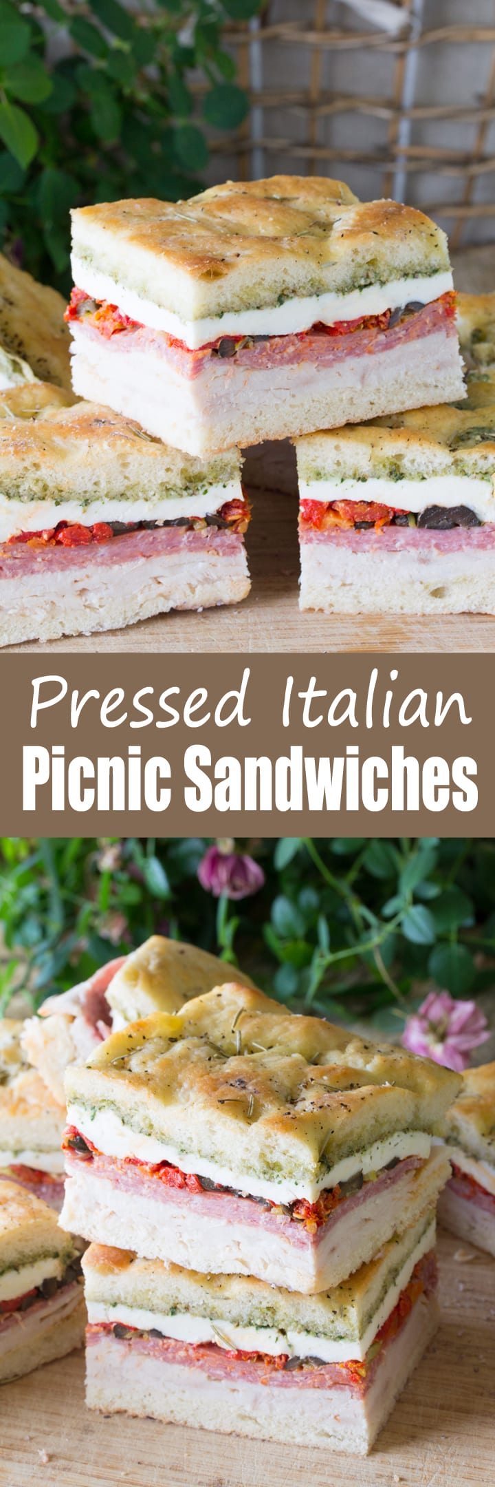 Pressed Italian Picnic Sandwiches are the perfect upscale sandwich for picnics, brunches, and baby showers. It's a fancy sandwich that packs a flavorful punch!