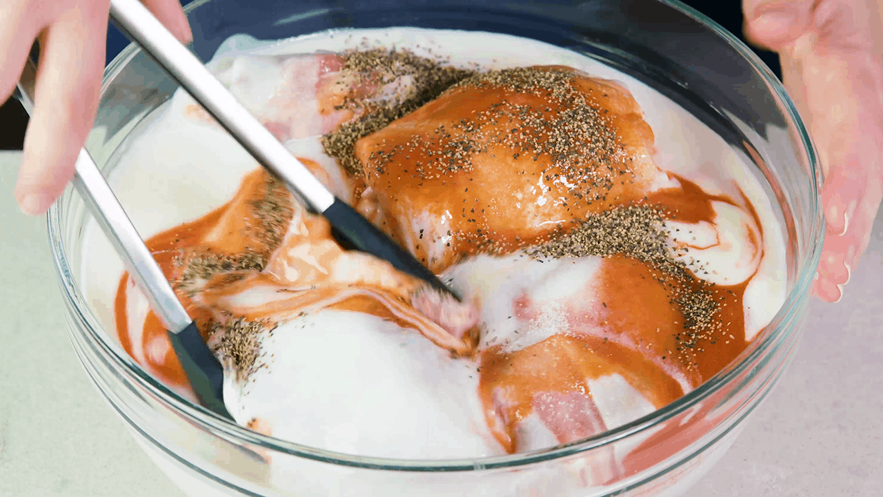 Fried Chicken Soaking in Buttermilk