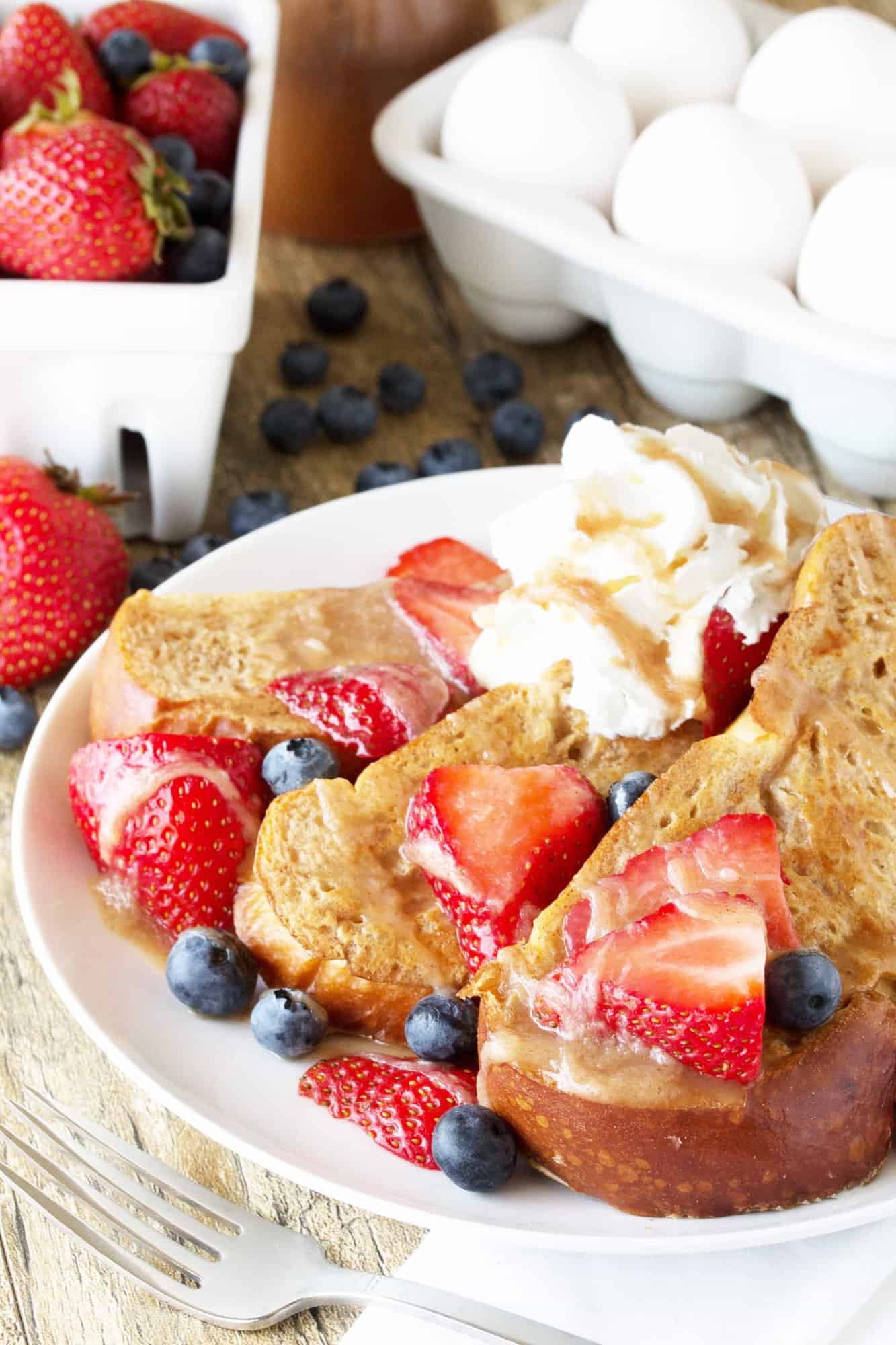 Get ready for the Best French Toast Ever! This french toast is made from challah bread and it's freezable too so you can enjoy a gourmet french toast breakfast any day of the week!