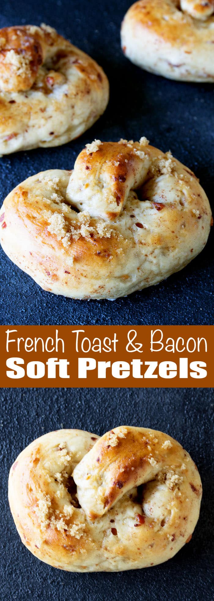 This is a fun twist on the classic soft pretzel turning this twisted bread into a breakfas French Toast and Bacon Soft Pretzels