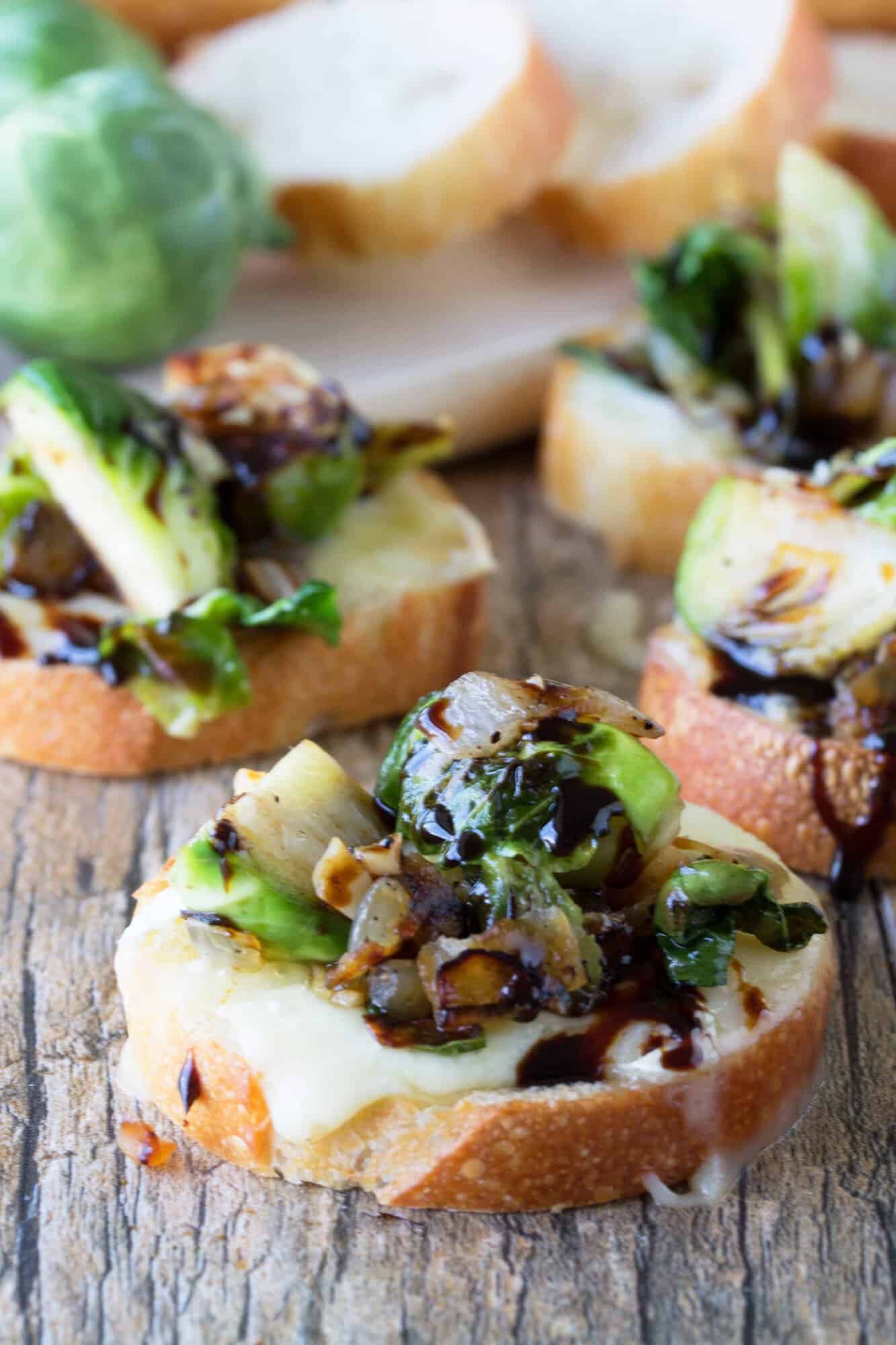 Brussel Sprout and Brie Bruschetta is a trendy appetizer that is both beautiful and tasty Brussel Sprout and Brie Bruschetta