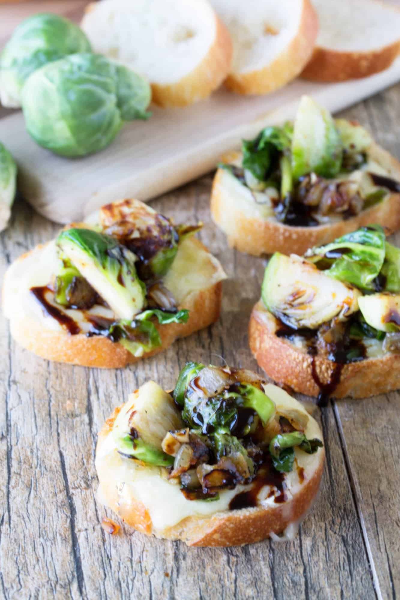 Brussel Sprout and Brie Bruschetta is a trendy appetizer that is both beautiful and tasty Brussel Sprout and Brie Bruschetta