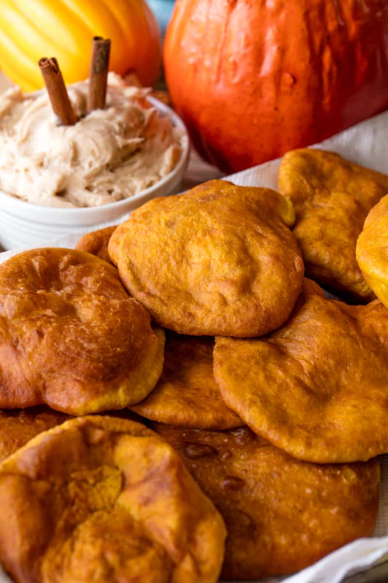 Pumpkin Fry Bread on a white towel.