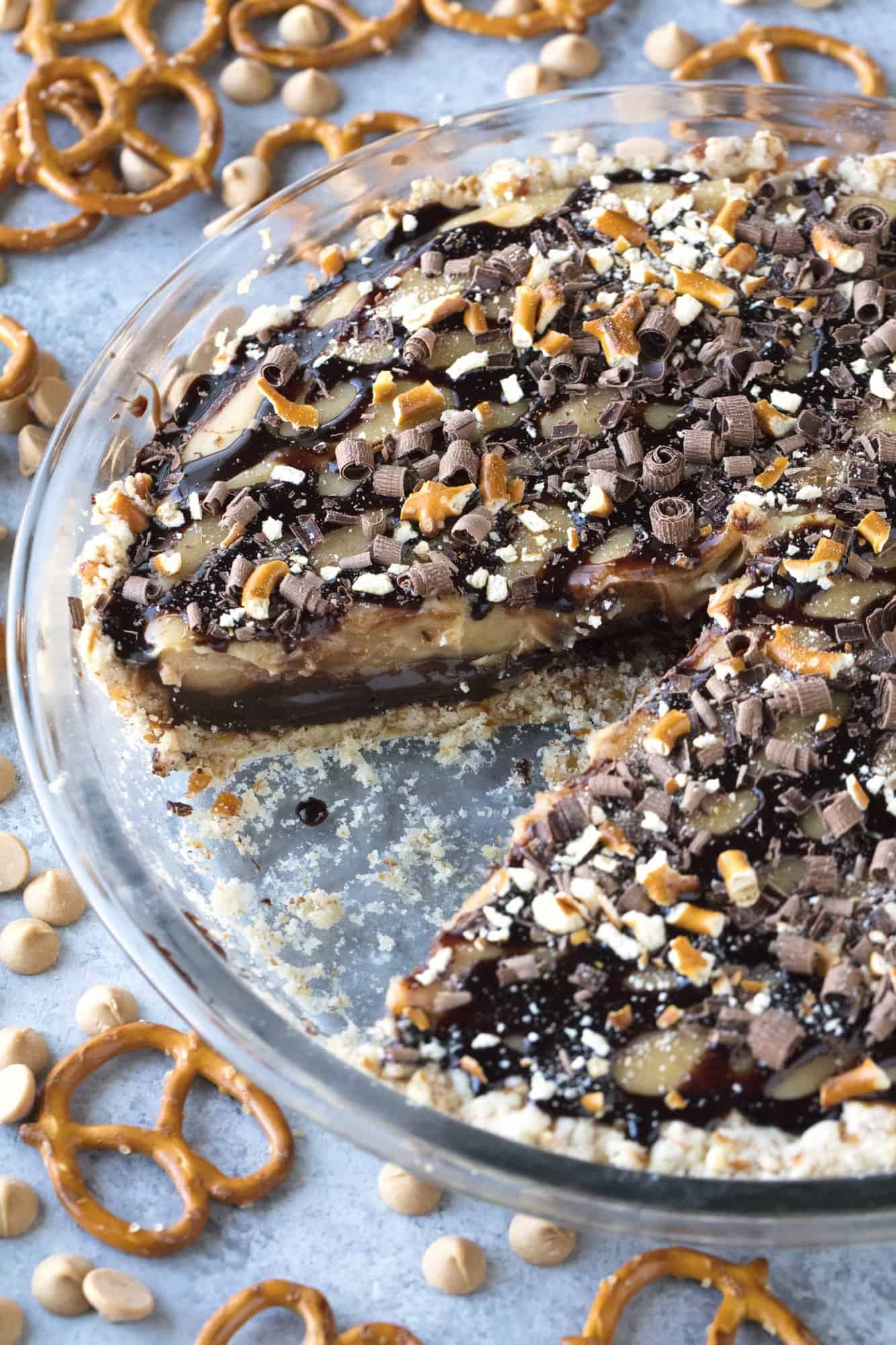 Peanut Butter Hot Fudge Pie with Pretzel Crust