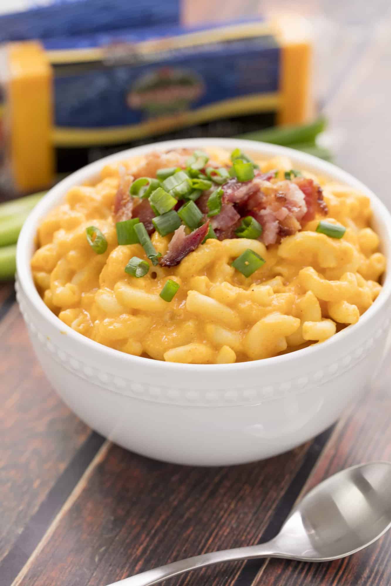 Sweet Potato Bacon Mac and Cheese will soon become your new family favorite! Sweet potatoes are the basis for this creamy sauce that's packed full of the most delicious sharp cheddar cheese. 