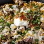 Steak and Potato Nachos combine three of your favorite comfort foods into one amazing and  Steak and Potato Nachos