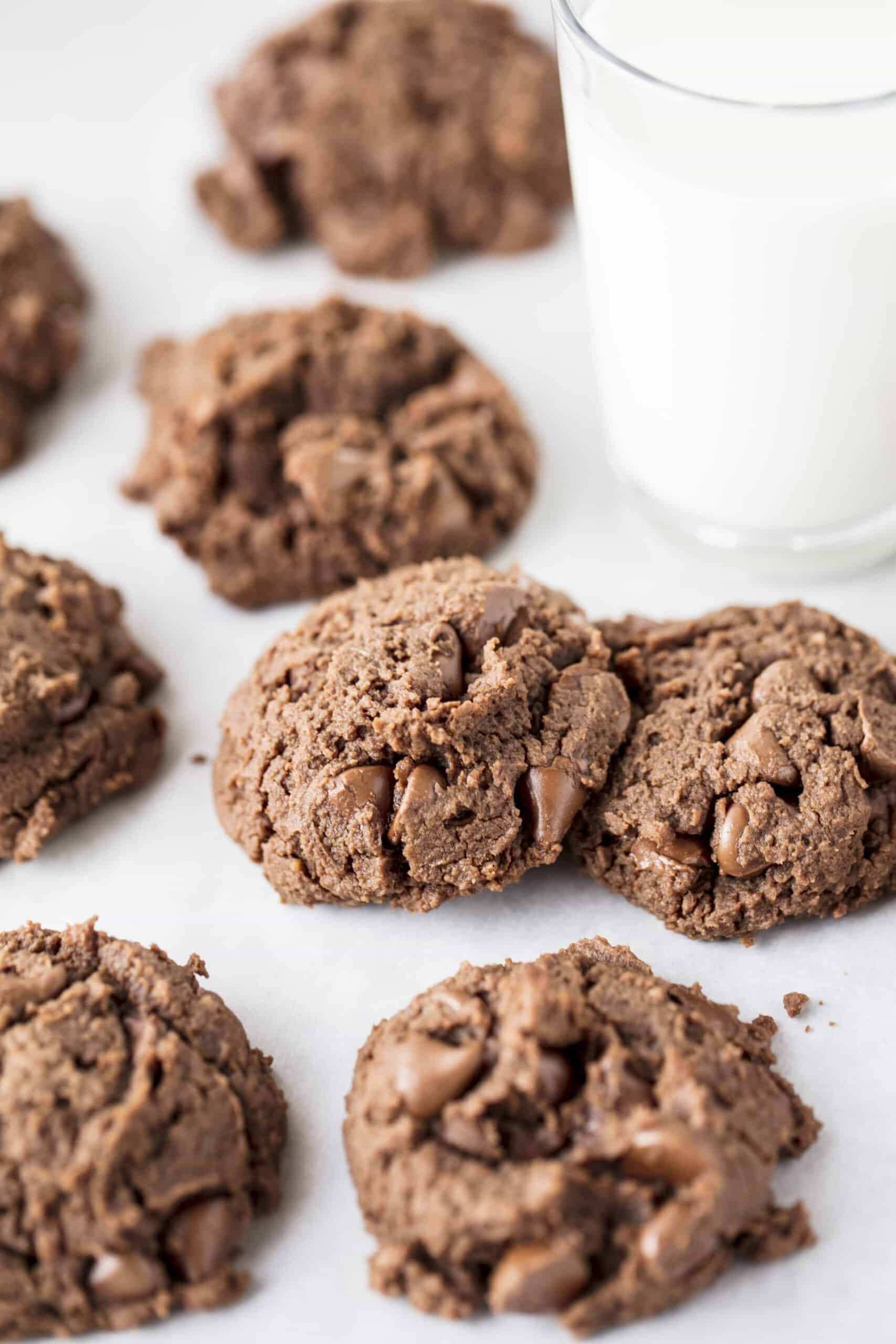 Gluten Free Peanut Butter Nutella Cookies laid out on a countertop.