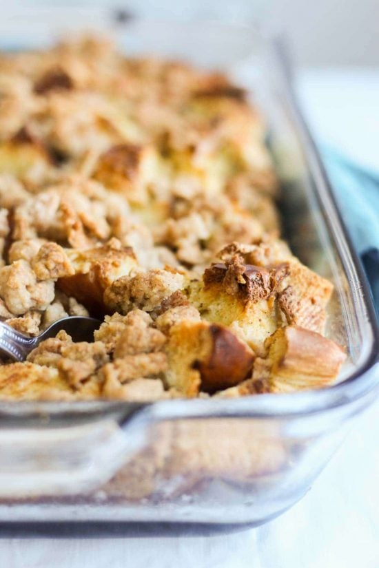 This cinnamon toast crunch breakfast casserole is a creative twist on a classic breakfast recipe! The base of this breakfast casserole starts with crusty bread and traditional french toast ingredients. The crumble on top is filled with cinnamon and sugar and the star ingredient: cinnamon toast crunch. You're family will love how delicious this recipe is!