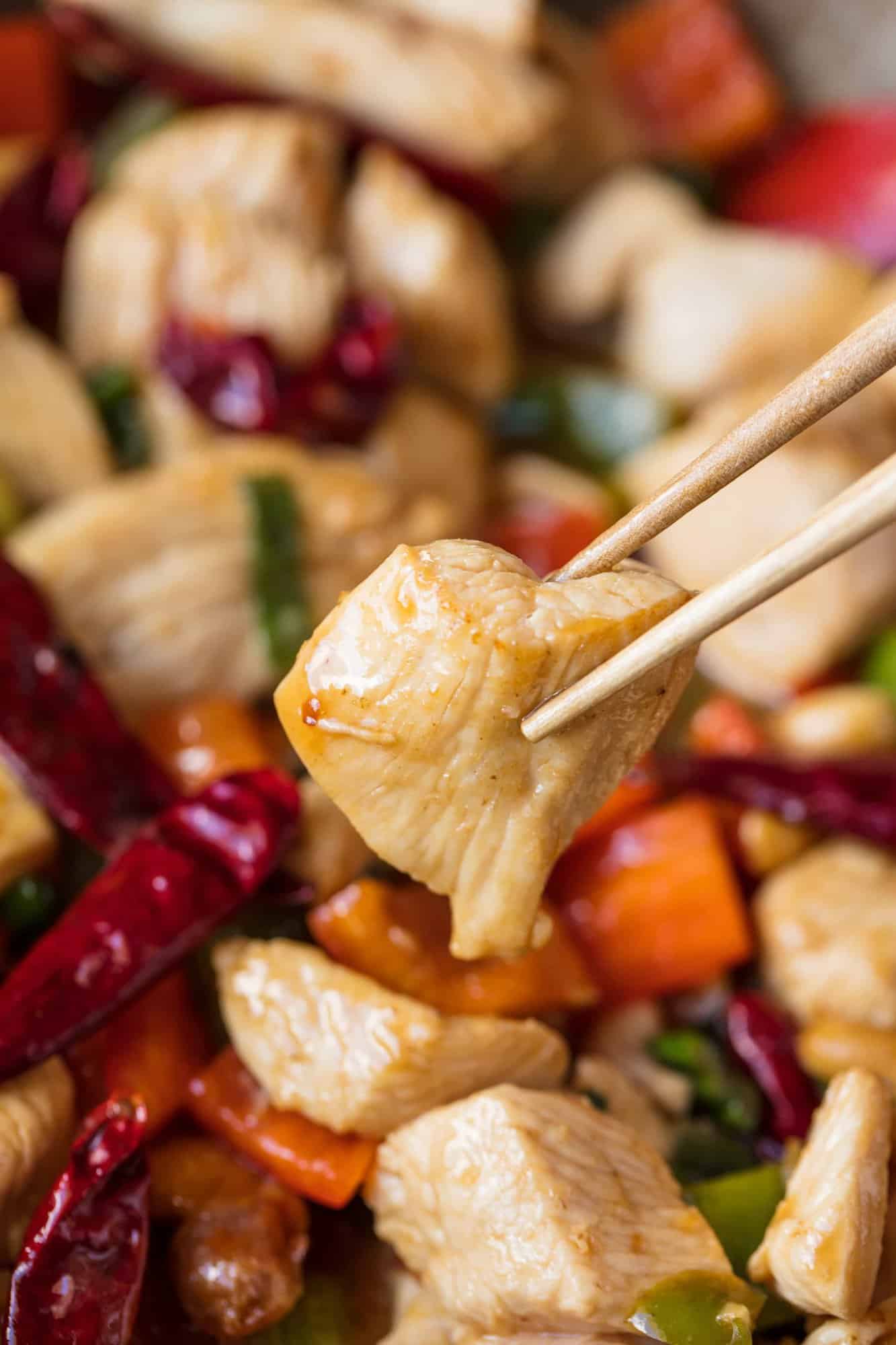 Skip the takeout and make this quick and easy Kung Pao Chicken at home. It takes just 15 minutes to make which means you may never order takeout again!