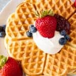 Easy Norwegian Waffles are sweet, crisp, and perfectly delicious. These heart shaped waffles are an amazing breakfast or dessert.