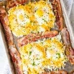 This super easy One Pan Breakfast Bake has bacon One Pan Breakfast Bake with Bacon, Hash Browns, and Eggs