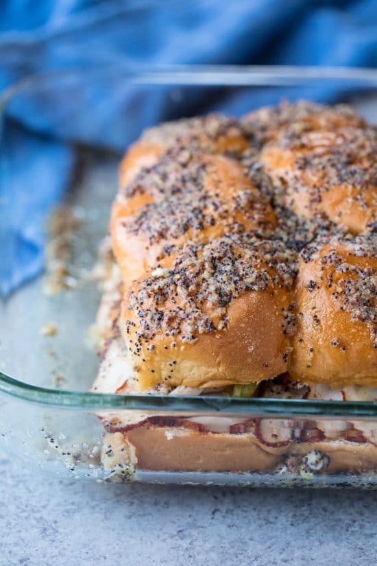 Southwest Hawaiian Roll Turkey Sliders in a glass pan